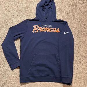 Nike Denver Broncos Navy Blue Hoodie Sweatshirt Mens Large NFL Pullover Football